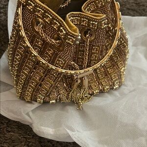 Luxurious Gold Beaded Mini Bag